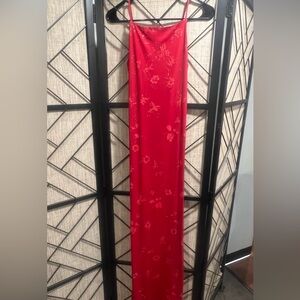 Vintage/90’s/Y2K Elegant Red Floral Glitter Dress w/ Stetch - Juniors L